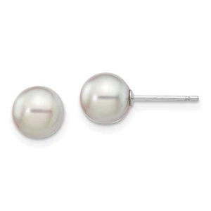 14k White Gold 6-7mm Grey Round Akoya Saltwater Cultured Pearl Stud Earrings - Picture 1 of 4