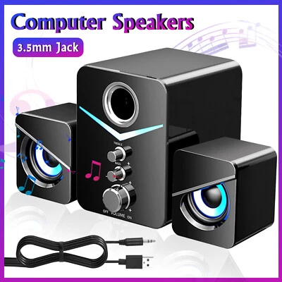 Wired Computer Speakers System Stereo Bass Subwoofer LED For Desktop Laptop PC - Image 1 of 4