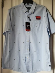 Chaps Mens Short Sleeve Shirt Ultimate Temp Control L Blue (lemon stamps) - Picture 1 of 6