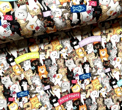 Baumwollstoff Meterware Bunte Lustige Katzen Meowpower Stoff Bestseller - Bild 1 von 3