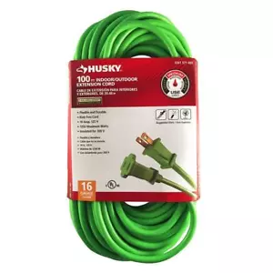 Husky Outdoor Garden 100-Foot Extension Cord Green color blends in with grass - Picture 1 of 3