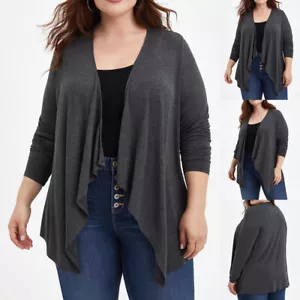 Plus Size Womens Ladies Open Front Ruffle Long Sleeve Casual Jacket Cardigan - Picture 1 of 14