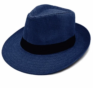 Unisex Summer Panama Beach Sun Big Brim Hat Cap Fedora Flat Brim Straw Paper Hat - Picture 1 of 12