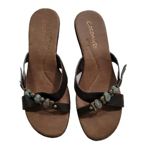 COCONUTS Womens Size 10M Brown Wedge Heel Sandals BOHO Shoes Glass, Brass Beads - Picture 1 of 11
