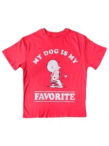 Girls Pink Peanuts Snoopy "My Dog Is My Favorite" Tee Shirt T-Shirt - Picture 1 of 2