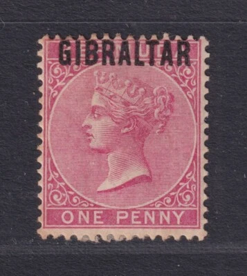 Gibraltar Scott 2 MH OG 1886 1d Rose Queen Victoria Overprinted SCV $92.50 - Image 1 of 2