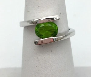 Sterling Silver Green Stone Peiridot CZ Ring Size 8 Marked ADI 925 - Picture 1 of 6