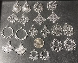 Lot Of 10 Pairs Jewelry Making Connectors For Earrings, Antique Silver Tone - Picture 1 of 4