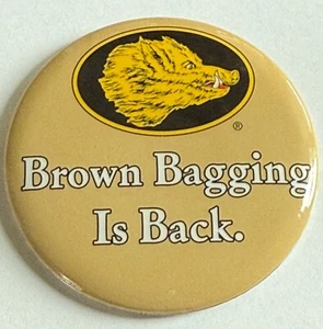 Vintage Boar's Head "Brown Bagging is Back" Pinback Button 2.5" - Picture 1 of 3