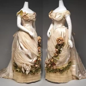 Prenda de historia de champán 3D vestidos de novia florales bulliciosos victorianos acanalados - Imagen 1 de 9