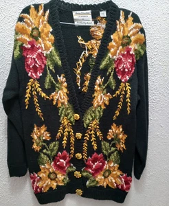  Marisa Christina 80er Sonnenblumen Strickjacke Pullover Storybook Medium handgestrickt - Bild 1 von 7