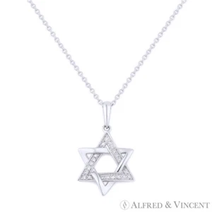 Colgante judaico estrella de diamante de corte redondo de 0,06 quilates en oro blanco de 14 K - Imagen 1 de 2