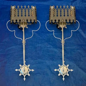 Pair of antique larger scale midevil man cave Theater dungeon wall sconces RARE - Picture 1 of 9