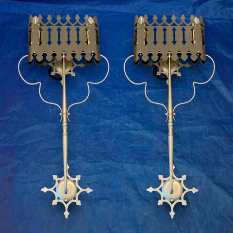 Pair of antique larger scale midevil man cave Theater dungeon wall sconces RARE Cover