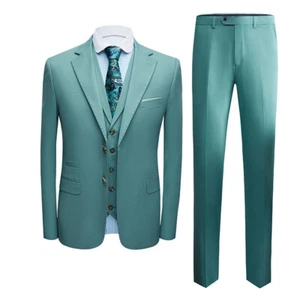 Spring Mens 3pcs Suit Blazers Vest Pants Wedding Two Buttons Jacket Notch Collar - Picture 1 of 21