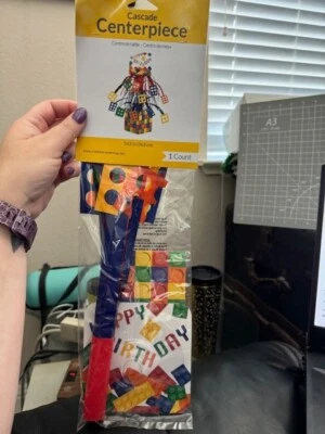 Block Party 14.5" Happy Birthday Cascade Centerpiece Party Table Decoration New - Image 1 of 2