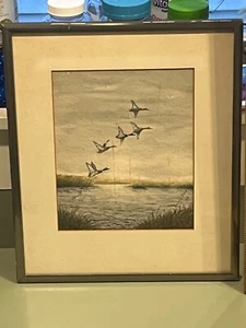 Signed 1963 Duck Hunting Watercolor Painting - Picture 1 of 3