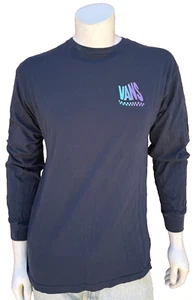 Vans Off the Wall Mens Size Large Long Sleeve Dark Blue T-Shirt Dual Graphics - Picture 1 of 9