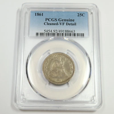 1861 P PCGS VF Details - Silver Seated Quarter 25C US Coin #50157A - Image 1 of 2