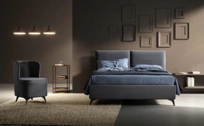 LETTO MATRIMONIALE ELETTRA CON/SENZA RETE CONTENITORE RIVESTIMENTO TESSUTO LUSSO - Immagine 1 di 4