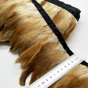 2 Metres Natural Tan Brown Rooster Coque Feather Fringe Ribbon Trim DIY Craft - Picture 1 of 2