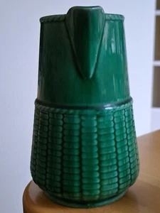VINTAGE PITCHER MAJOLICA GREEN SARREGUEMINES FRANCE - Picture 1 of 9
