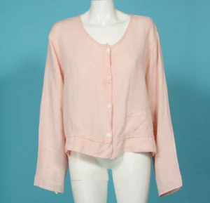 FLAX Light Pink Linen Top Button Up Long Sleeve Front Pocket size L /596 - Picture 1 of 6