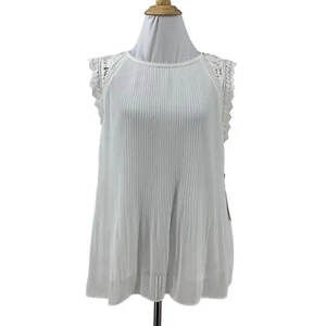 Laundry by Shelli Segal Top Womens M Medium White Accordion Pleated Lace Sleeves - Picture 1 of 12