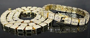 10 mm Baguette Ice Out Kette Halskette Armband Set 14 Karat Gold Finish Lab Diamanten - Bild 1 von 6