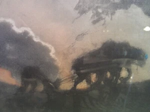 Gravure aquarellée abstraite, laboureur au levé du soleil signé F. Mazi 1928 - Picture 1 of 10