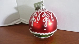 SEASONS of CANNON FALLS~Red  Green White Glitter 3.5" GLASS BALL ORNAMENT~NWT - Picture 1 of 4