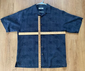 Tommy Bahama Mens Lounge Button Front Short Sleeve Dark Gray Silk Shirt Large L - Picture 1 of 5