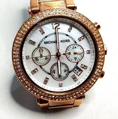 RELÓGIO FEMININO MICHAEL KORS PARKER: CRISTAL PAVÉ, TOM OURO ROSA SEM ETIQUETAS US$ 100 DE DESCONTO - Imagem 1 de 4