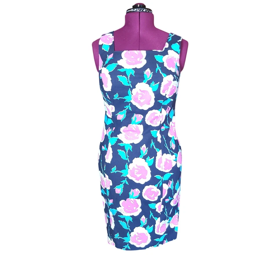 Vintage Laura Ashley Floral Black Women Size 12 100% Cotton V-Back  - Image 1 of 4