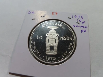 E7 República Dominicana 1975 Plata 10 Pesos Escultura Artística Taína PRUEBA Foto 1 de 2
