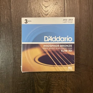 EJ16-3D Daddario Acoustic Guitar Strings 12-53 LIGHT Phosphor Bronze 3 Set - Picture 1 of 2