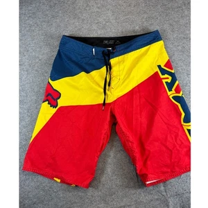 Fox Racing Axis Board Shorts Mens 34 Red Yellow Colorblock Summer Swim Surf - Picture 1 of 9