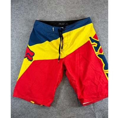 Pantalones Cortos de Tabla Fox Racing Axis Para Hombres 34 Rojo Amarillo Bloques de Color Verano Natación Surf Foto 1 de 4