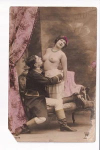 Risque Nude Woman with Man No.8 RPPC - Picture 1 of 2