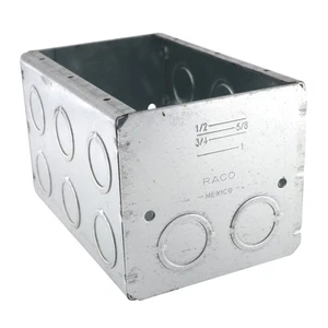 RACO 697 MASONRY BOX, 3-GANG, 3-1/2" DEEP, 1/2" & 3/4" KOS, STEEL - Picture 1 of 3