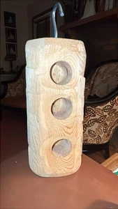 Wood Log Suet Post Plug Bird Feeder 3 Holes with Steel Hook Handmade - Picture 1 of 6