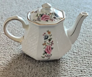 Vintage 50er James Sadler WINDSOR Teekanne achteckig Korbgeflecht Blumenmuster - Bild 1 von 7