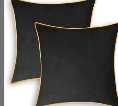 Fundas de almohada/fundas de almohada 2 fundas de almohada negras suaves de gamuza con tubería dorada 20x20 Foto 1 de 4