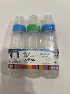 Garrafa Gerber 9 oz visão clara berçário com mamilo de borracha ventilado.  Pacote com 3 selados. - Imagem 1 de 4