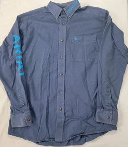 Ariat Men's Long Sleeve Button Down Shirt Blue Embroidered Accent Size Large L - Picture 1 of 6