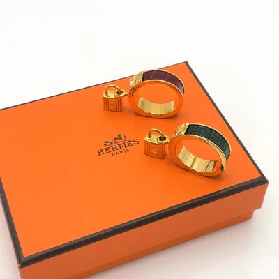 Auténtico anillo bufanda Hermes Kelly GD verde lagarto/burdeos conjunto 2 con caja BA110393 Foto 1 de 4