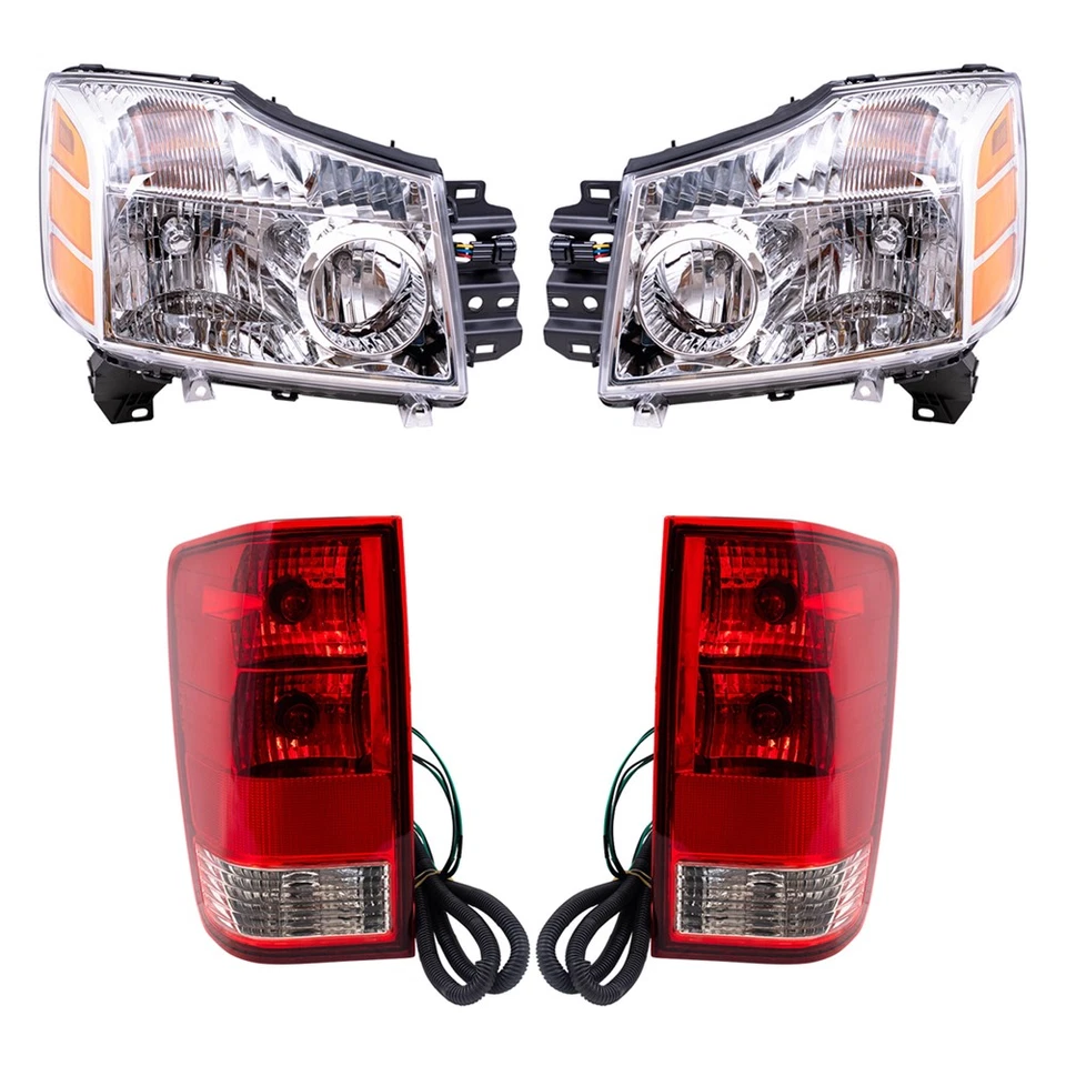 Headlights for 2004-2007 Nissan Titan w/out Utility Bed 4 Pc Set w/ Tail Lights - Imagem 1 de 4