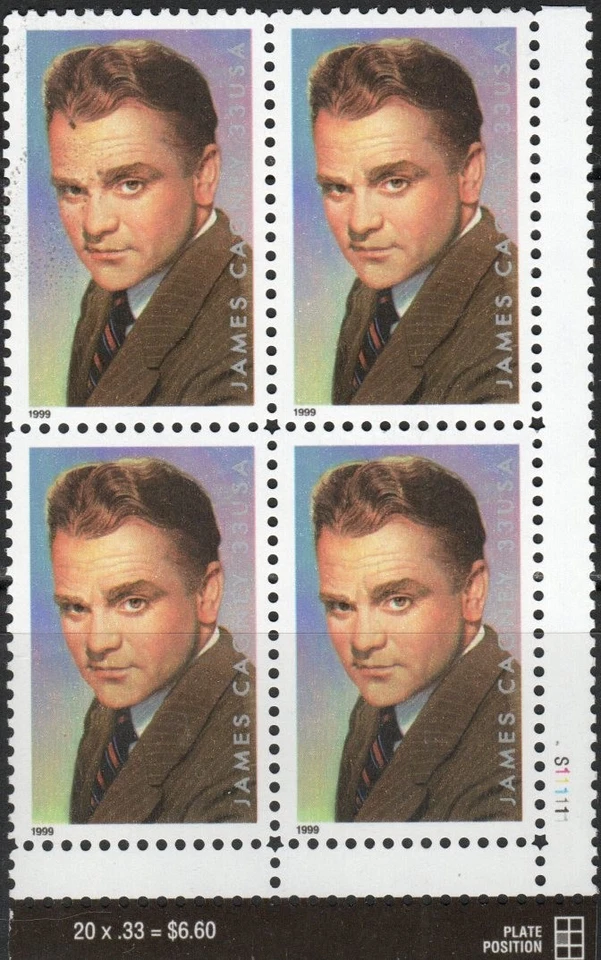 US Scott #3329 "James Cagney",  Plate Block of 4, MNH - Image 1 of 1