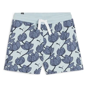 PUMA Essentials Blossom Drawstring All Over Print Shorts Youth Girls Blue Casual - Picture 1 of 2