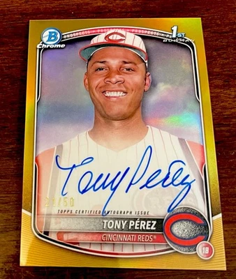 Tony Perez 2025 1º Bowman Chrome #21/50 retrô dourado automático vermelho - Imagem 1 de 2